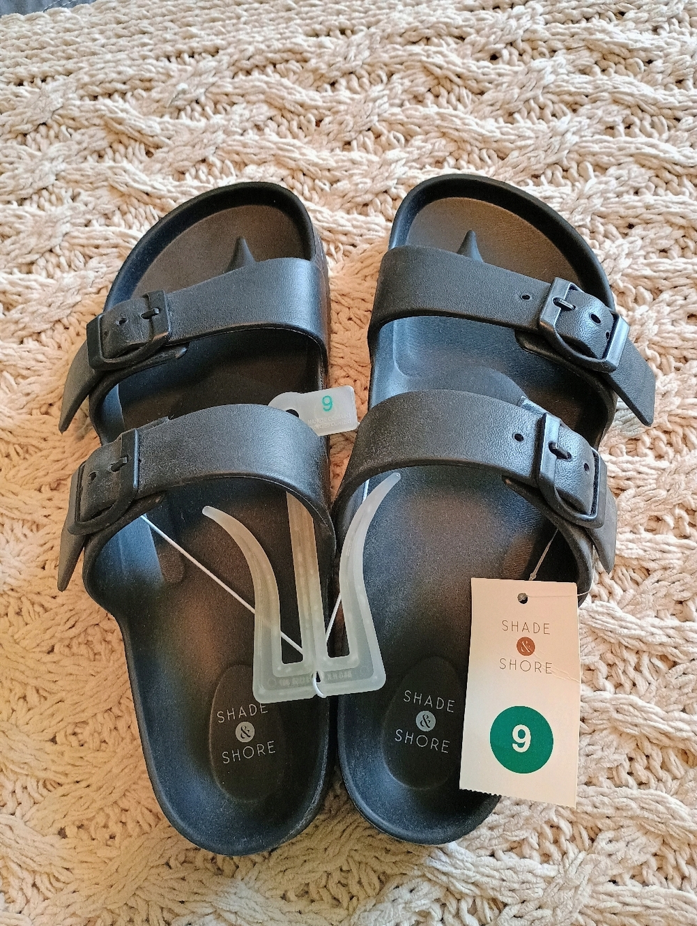 Shade & Shore Black Twin-Buckle Slide Sandals